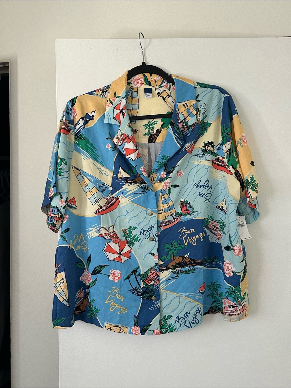 Old Navy Bon Voyage Sailboat Print Camp Shirt - Blue Multi